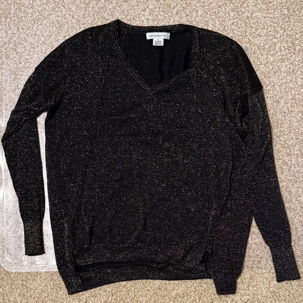 Liz Claiborne GOLD Sparkle V-Neck Sweater // Women’s S